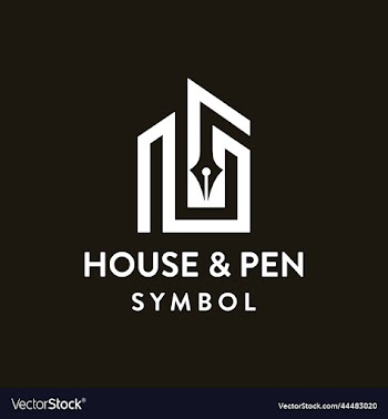 simple building house with pencil sign symbol logo