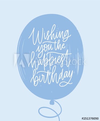 Simple greeting card template with Birthday wish handwritten on blue balloon with stylish cursive calligraphic font