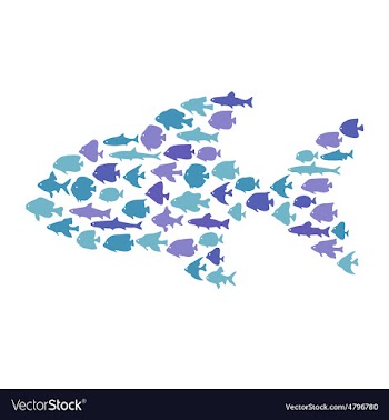  					Simple plain style big fish mosaic vector image														