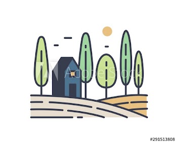 Simple rural landscape line art illustration