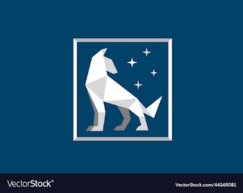 simple wolf looking at stars origami style logo