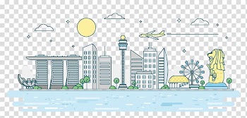 Singapore famous landmark animation, Singapore Euclidean Skyline, Singapore cityscape transparent background PNG clipart