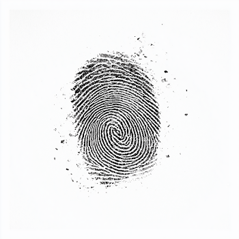Single Black Ink Thumbprint on White Background