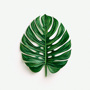 Single Monstera Deliciosa Leaf on White Background