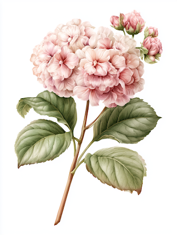 Single Pink Blooming Hydrangea Flower Illustration