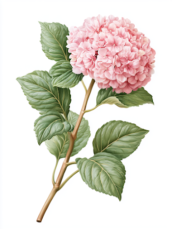 Single Pink Blooming Hydrangea Illustration