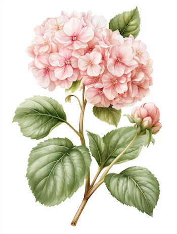 Single Pink Blooming Hydrangea in Naturalistic Style