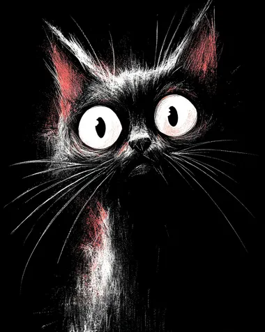 Sinister Wide-Eyed Black Cat Lithograph T-Shirt Design Sinister Wide-Eyed Black Cat Lithograph T-Shirt Design