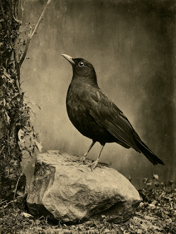 Sitting Blackbird on a Rock