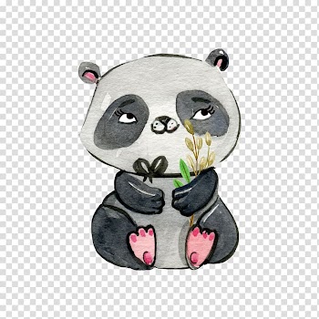 Sitting panda holding flower illustration, Giant panda Wedding invitation T-shirt Bear Watercolor painting, Drawing Panda transparent background PNG clipart