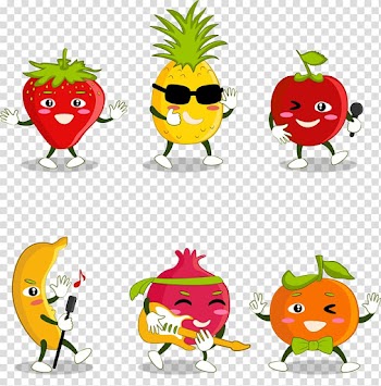 Six assorted-variety , Fruit Cartoon, hand-painted cartoon fruit transparent background PNG clipart