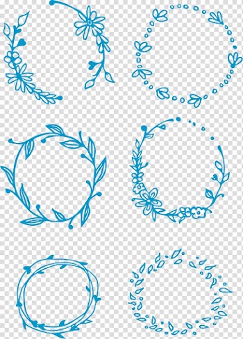Six green wreaths, Computer file, Sky blue leaves decorative frame transparent background PNG clipart