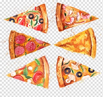 Six sliced of pizzas , Pizza Italian cuisine Painting Drawing, 6 watercolor cuts Pizza transparent background PNG clipart
