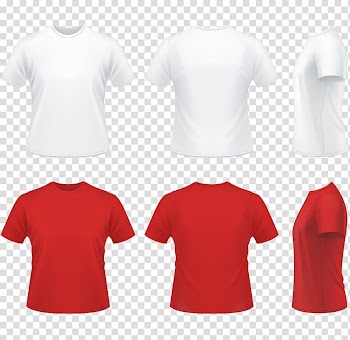 Six white and red t-shirts, T-shirt Clothing Polo shirt, cartoon hand-painted red white undershirt transparent background PNG clipart