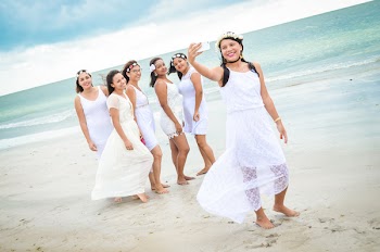 Six Women Taking Photo on Seashore