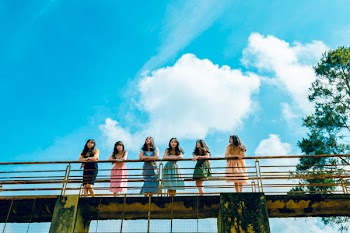 Six Women Wearing Dress Leaning on Bridge Rail