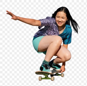 Skateboarding png, asian girl enjoying fun… | Free stock illustration | High Resolution graphic