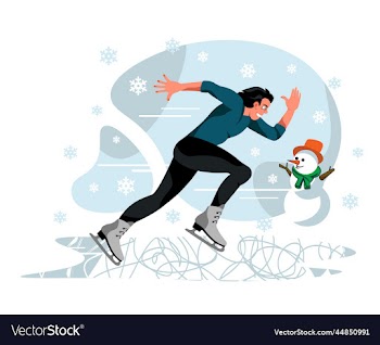 skater on ice and snowman in snow
