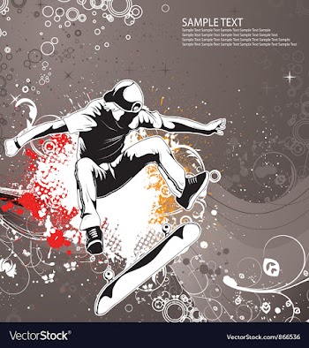 Skater with grunge floral background vector image