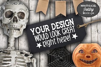 Skeleton and Black Tag Halloween Mockup