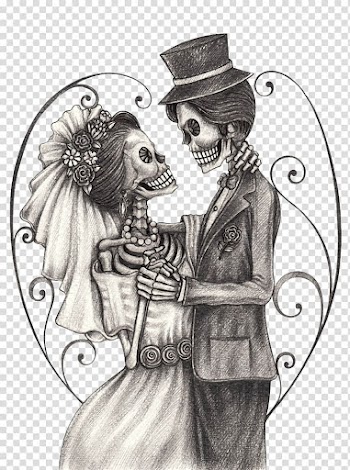 Skeleton couple illustration, Calavera Day of the Dead Drawing Bridegroom, Halloween Wedding transparent background PNG clipart