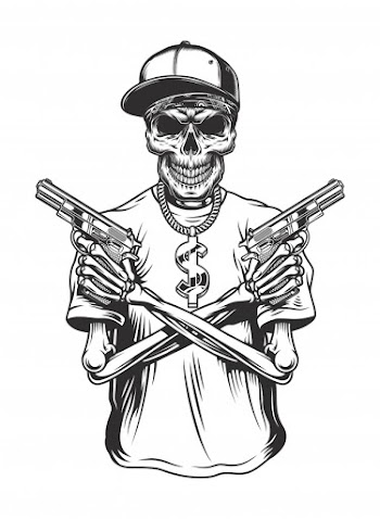 Skeleton gangster with guns Free Vector