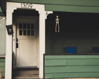 Skeleton Hanging On Patio