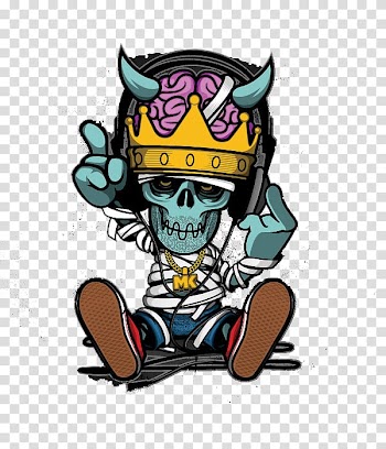 Skeleton wearing jeans and crown illustration, Hip hop Cartoon Rapper Graffiti Illustration, Hip-Hop Skull transparent background PNG clipart