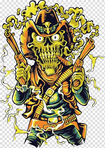 Skeleton with gun illustration, T-shirt Euclidean Cowboy Printmaking Clothing, Skull Cowboy transparent background PNG clipart