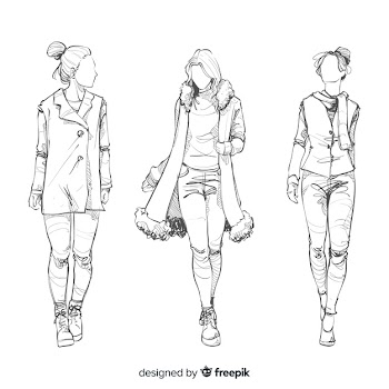 Sketch collection of fashion models Free Vector