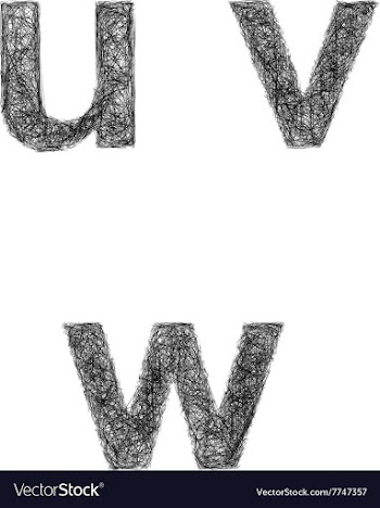 Sketch font set - lowercase letters u v w vector image