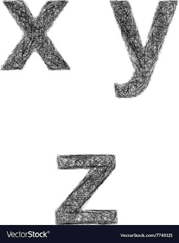 Sketch font set - lowercase letters x y z vector image