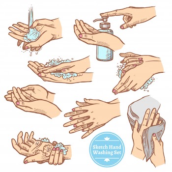 Sketch hands washing hygiene set Free Vector