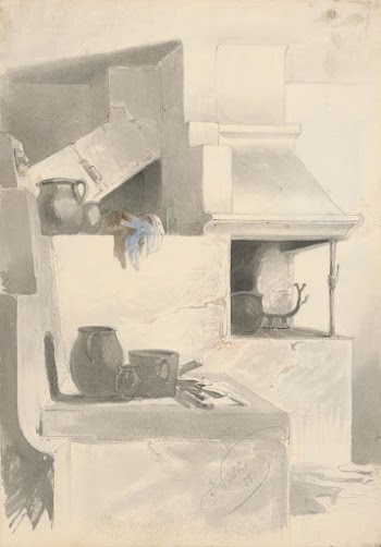 Sketch of fireplace with kitchen | Free Photo - rawpixel