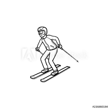 Skier skiing downhill on skis hand drawn outline doodle icon