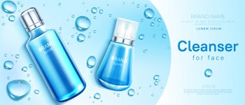 Skin care face cosmetics bottle banner Free Vector