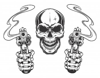 Skull aiming with two revolvers Free Vector