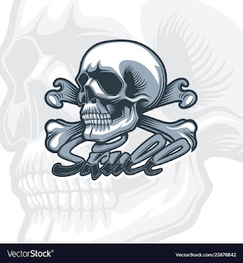  					Skull and bones monochrome detailed drawing vector image														