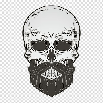 Skull Beard Drawing Illustration, bearded skull, gray skeleton skull illustration transparent background PNG clipart