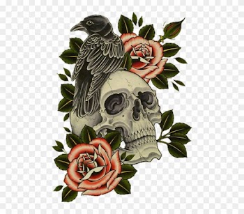 Skull Flower Crow Raven Rose Halloween - Raven And Skull Tattoo