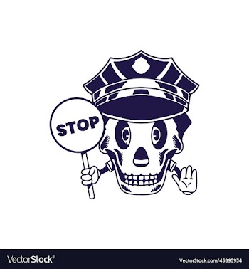 skull head police with traffic sign