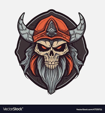 skull in a helmet of a viking