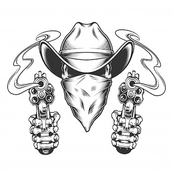 Skull in cowboy hat and scarf Free Vector