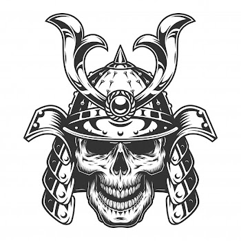 Skull in samurai helmet Free Vector