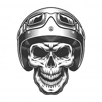 Skull in the moto helmet Free Vector