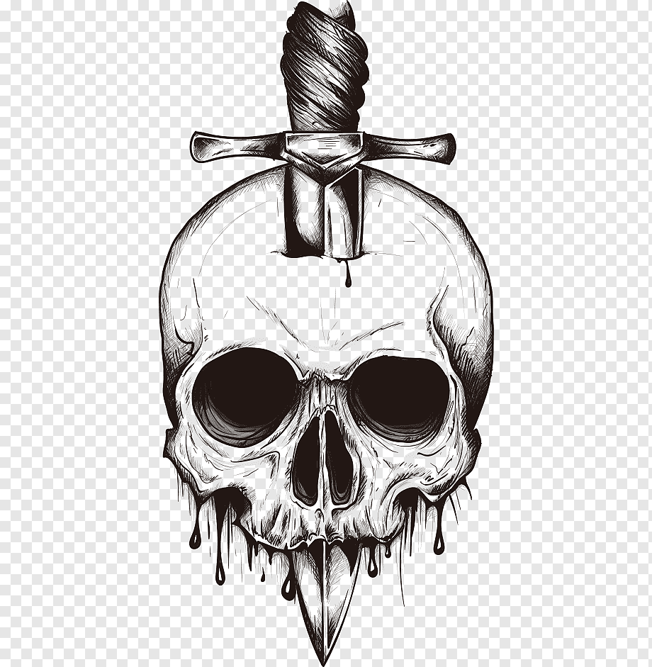 Skull Knife Euclidean, Skull sword inserted in the, knife pierced through skull illustration, monochrome, human, happy Birthday Vector Images png