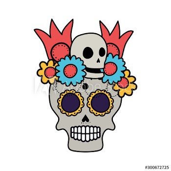 skull mask with floral decoration head icon