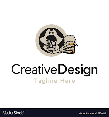 Skull pirates with glass beer creative logo vector image