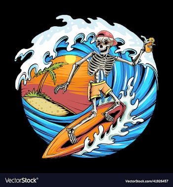 skull summer surfing on the beach