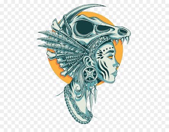 Skull Tribe Blue Totem - Tribal woman wearing a blue skull 